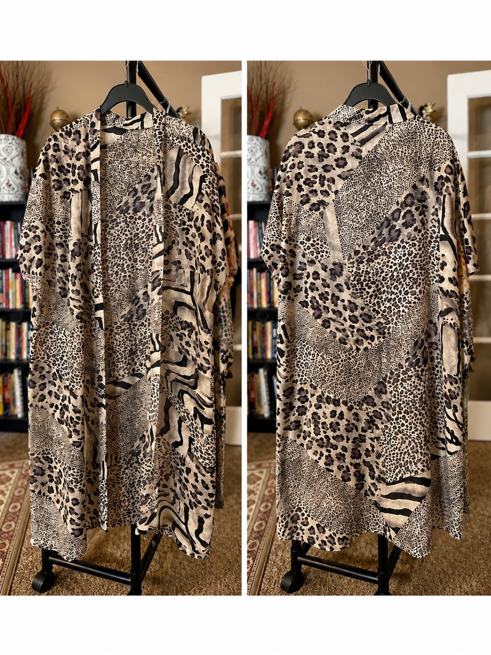 Animal Print Duster Cardigan - Neutral Leopard & Zebra Mix